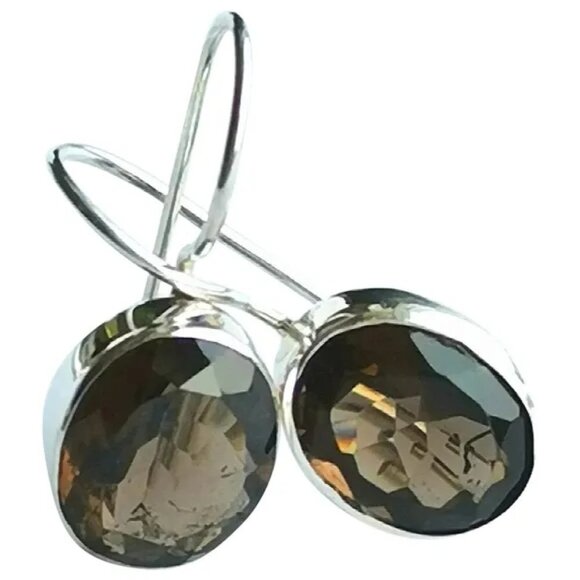 Smokey Topaz Smoky Quartz drop earrings in Sterling Silver - Picture 2 of 7